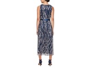 Midi Length Embroidered Dress with Satin Tie Belt
