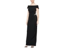 Long Metallic Knit Off-the-Shoulder Dress w/Hip Embellishment