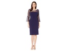 Short Shift Dress with Beaded Illusion Neckline and Bell Sleeves