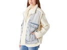 Light Wash Denim Trucker Vest w/ Faux Sherpa Detail in Snow Bank