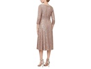 Midi Length A-Line Dress with Surplice Neckline and 3/4 Sleeves