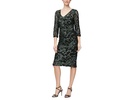 Short V-Neck Sheath Dress with Illusion Neckline and 3/4 Sleeves