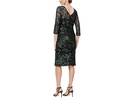 Short V-Neck Sheath Dress with Illusion Neckline and 3/4 Sleeves