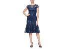 Short Embroidered Dress with Flounce Detail Skirt and Cap Sleeves