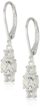 Amazon Essentials Sterling Silver Genuine and Created Gemstone Three Stone Birthstone Leverback Dangle Earrings , (previously Amazon Collection)