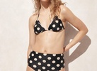string bikini top in reversible dot-stripe print in black dot