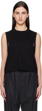 Black Nylon Twill Mix Cotton Jersey Tank Top
