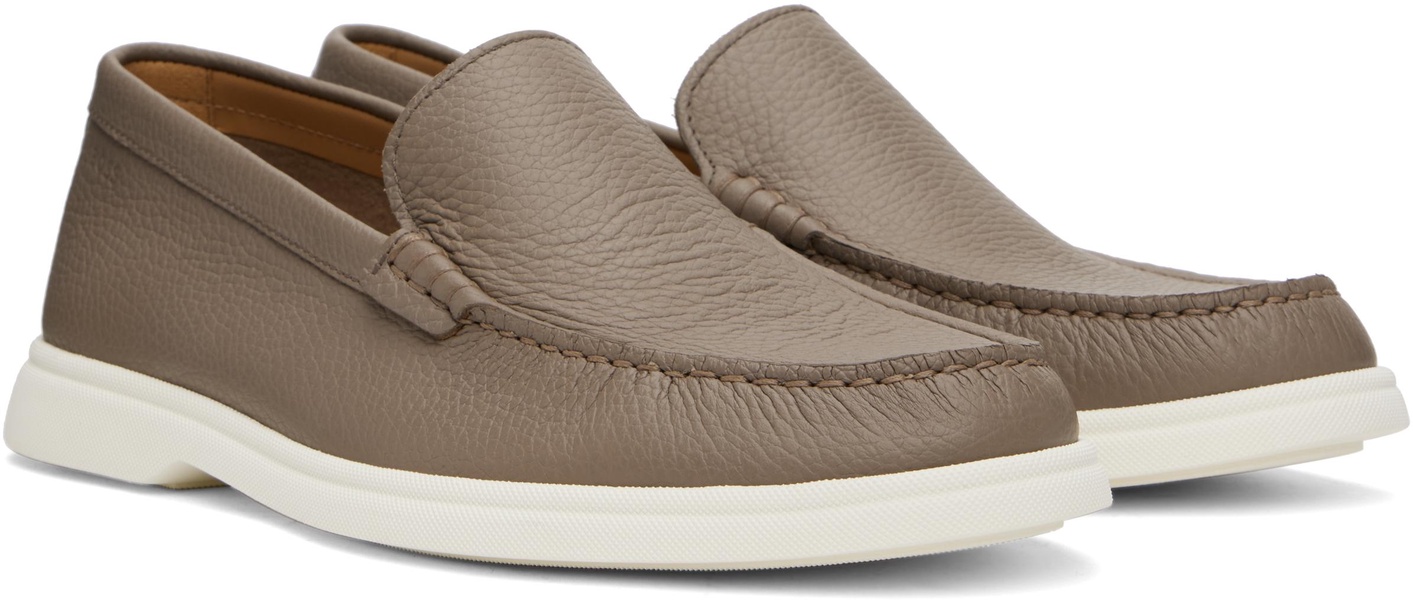 Taupe Tumbled-Leather Loafers