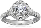 Amazon Essentials Sterling Silver Platinum Plated Infinite Elements Cubic Zirconia Framed Halo Antique Ring , (previously Amazon Collection)