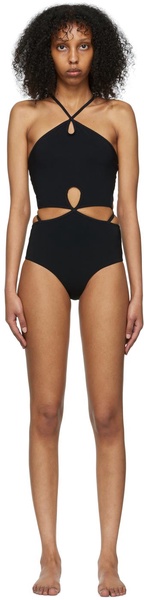 Black Looped Halter One-Piece Swimsuit