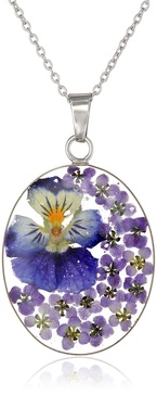 Amazon Essentials Sterling Silver/Gold Over Sterling Silver Pressed Flower Pendant Necklace (previously Amazon Collection)