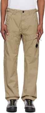 Beige Cotton Gabardine Regular Cargo Pants