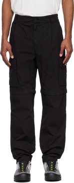 Black Microreps Loose Patch Pocket Cargo Pants