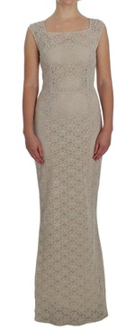 Dolce & Gabbana  Beige Ricamo Cutout Cotton Sheath Dress