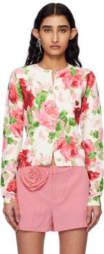 Off-White & Pink Peony-Printed Viscose Cardigan