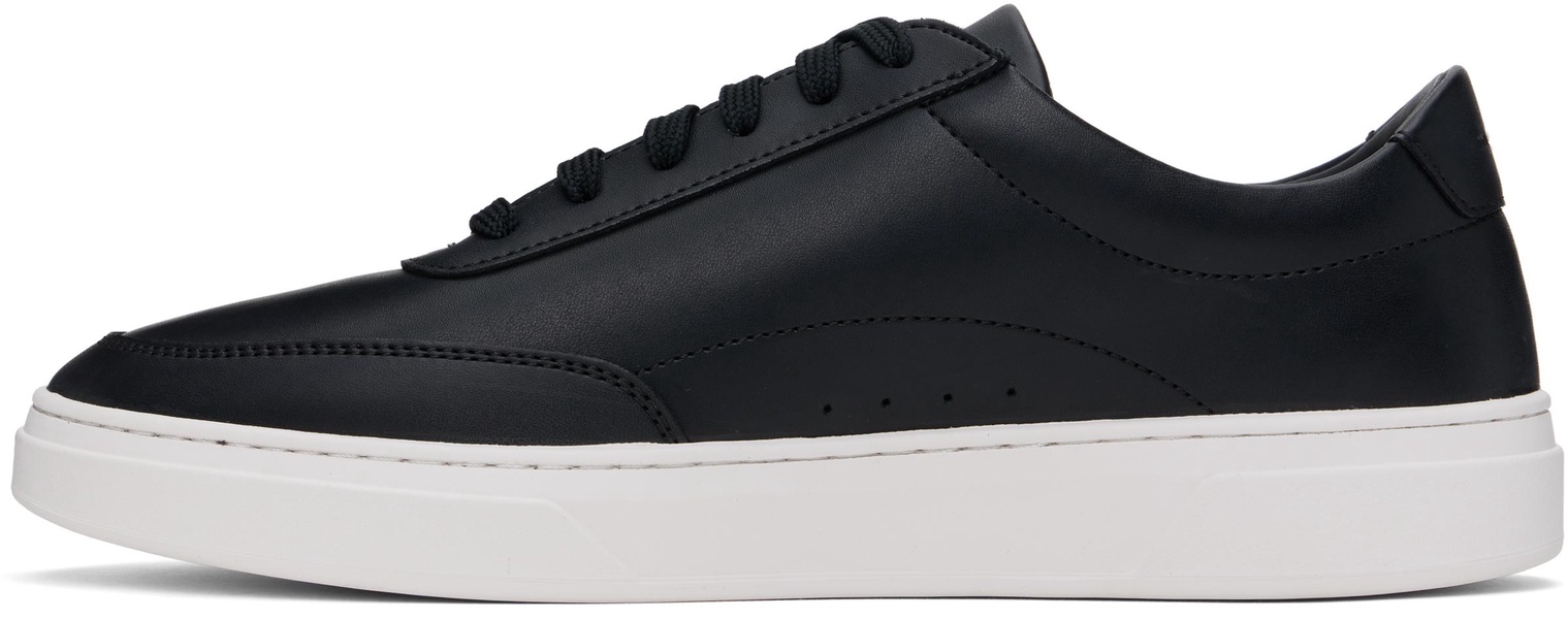 Black Coated-Leather Logo Sneakers