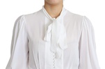 Sophisticated White Blouse with Ascot Collar and Lantern Sleeves