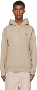 Beige Script Embroidery Hoodie