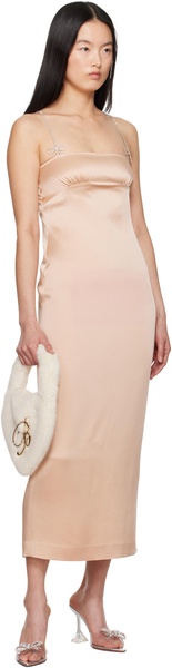Pink Satin Rhinestone Midi Dress
