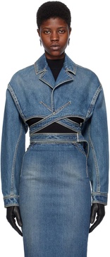 Cropped denim wrap jacket