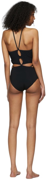 Black Looped Halter One-Piece Swimsuit