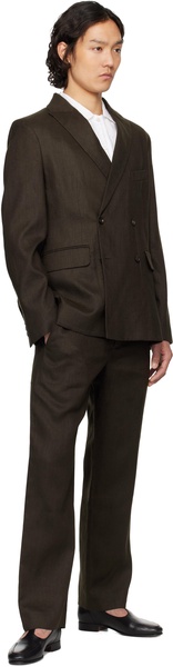 Brown Linen Double-Breasted Blazer