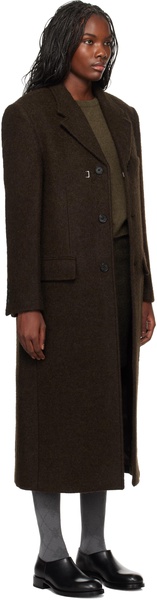 Brown 3 Button Boucle Wool Coat
