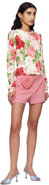 Off-White & Pink Peony-Printed Viscose Cardigan