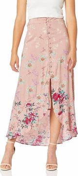 button ruffle maxi skirt in pink