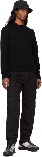 Black Microreps Loose Patch Pocket Cargo Pants