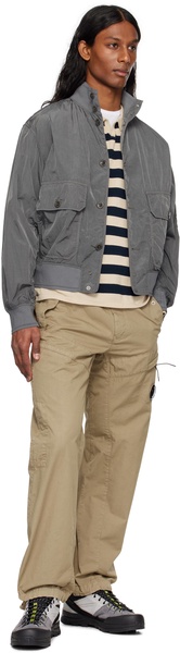 Beige Cotton Gabardine Regular Cargo Pants
