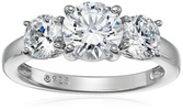 Amazon Essentials Platinum-Plated Sterling Silver Round 3-Stone Ring made with Infinite Elements Cubic Zirconia (2 cttw), Size 5, (previously Amazon Collection)