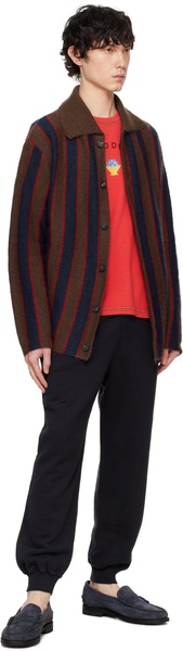 Navy & Brown Mohair Stripe Cardigan