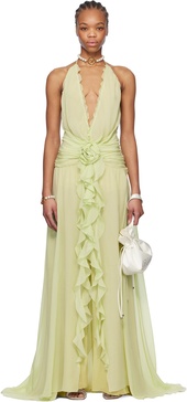 Green Rose Decoration Maxi Dress