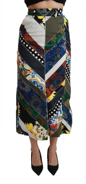Dolce & Gabbana  Multicolor Silk Geometric High Waist Maxi Skirt