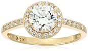 Amazon Essentials 10k Gold Made with Infinite Elements Cubic Zirconia Round Halo Ring, (previously Amazon Collection)