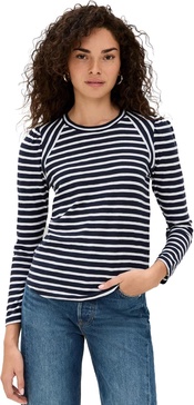 women's mason baseball tee, navy/white