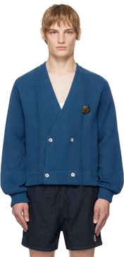 Blue Double-Breasted Cardigan