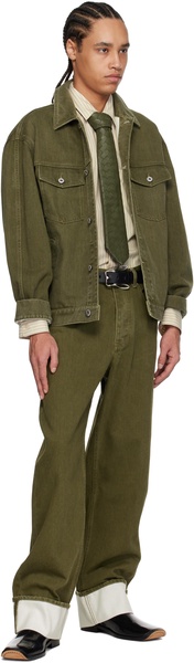 Khaki Intrecciato Leather Tie