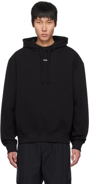 Black Logo Print Cotton-Terry Hoodie