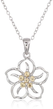 Amazon Essentials Genuine or Created Gemstone Birthstone Flower Pendant Necklace with Chain in Sterling Silver, 18" (previously Amazon Collection)