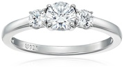 Amazon Essentials Platinum-Plated Sterling Silver Round 3-Stone Ring made with Infinite Elements Cubic Zirconia (1 cttw), Size 9, (previously Amazon Collection)
