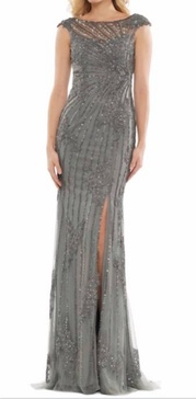 beaded lace tulle gown in grey