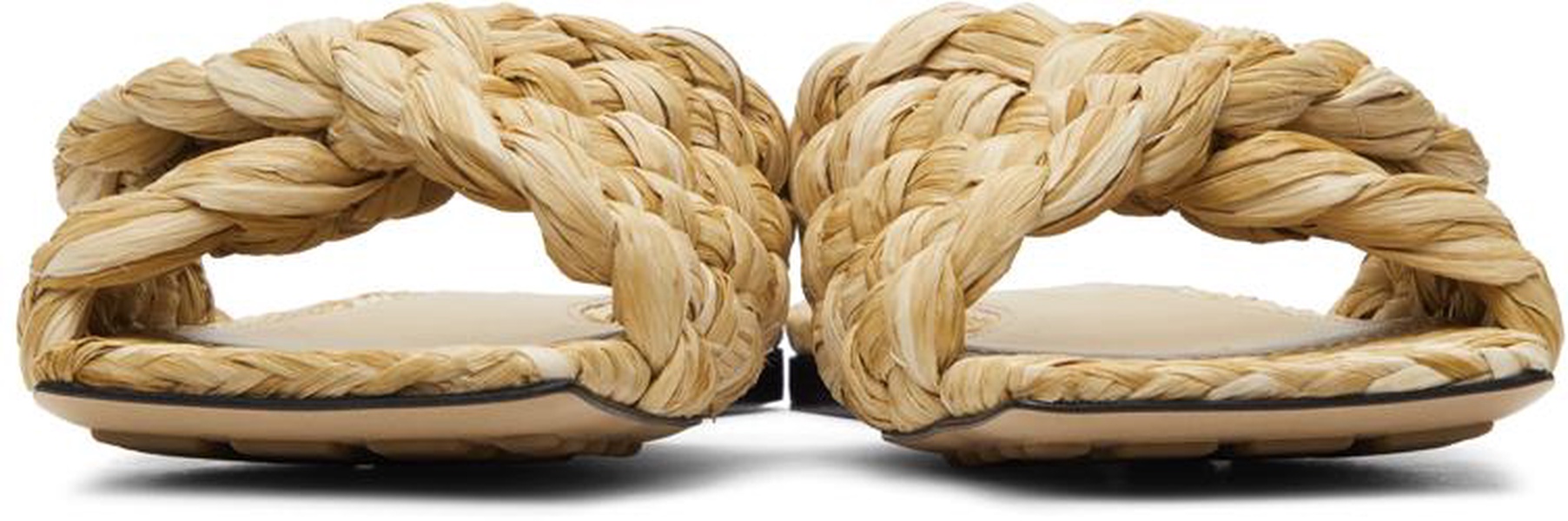 Beige Raffia Stretch Flat Sandals