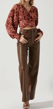 pernille pleated floral puff sleeve top in rust