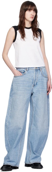 Light blue distressed flare jeans