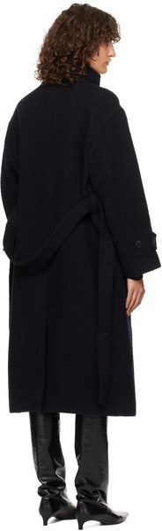 Navy Stand Collared Wool Coat