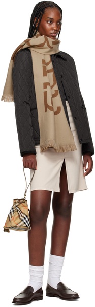 Beige Check Drawstring Pouch