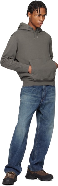 Gray Cotton Diagonal Fleece Resist Dyed Lens Hoodie
