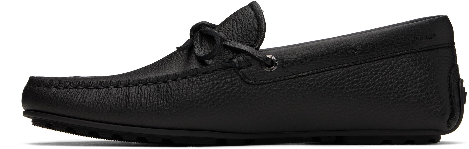 Black Grained-Leather Driver Sole Loafers